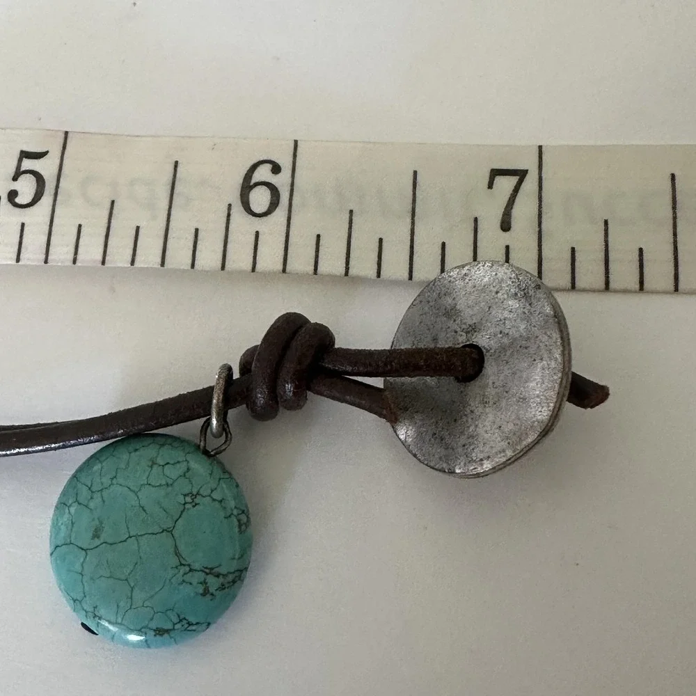 Santorini Bracelet Brown Leather Turquoise Charm‎ 7 Inch Blue Toggle Love